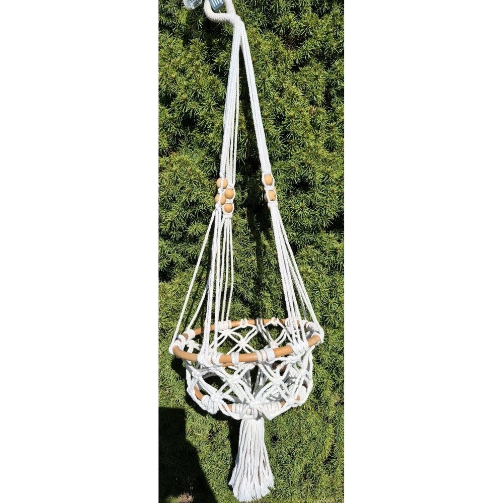 2 Level Graduated Tiered Flat Bottom Macrame Plant Hanger Boho Shabby Chic Retro
